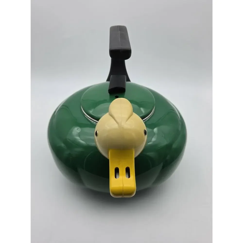 Vintage Kamenstein Green Enamelware Quackers Duck Whistling Tea Kettle Pot